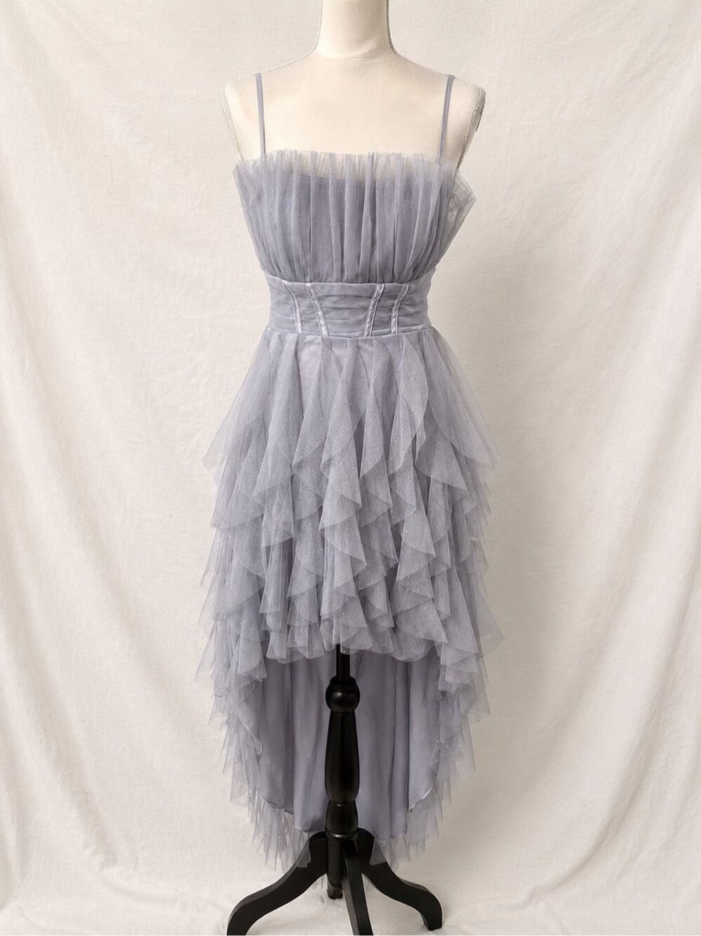 Pear Culture Size 5/6 Gray Glitter Tulle High Low Dress Corset Lace Up Formal